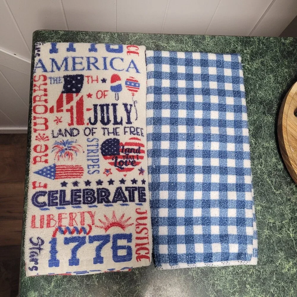 4th of July Kitchen Towel & Blue/White Check Kitchen Towel